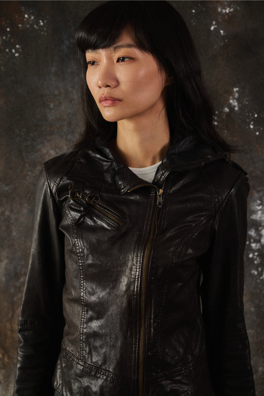 AllSaints Belvedere Leather Biker Jacket - Black 復古修身立領羊皮騎士皮衣外套