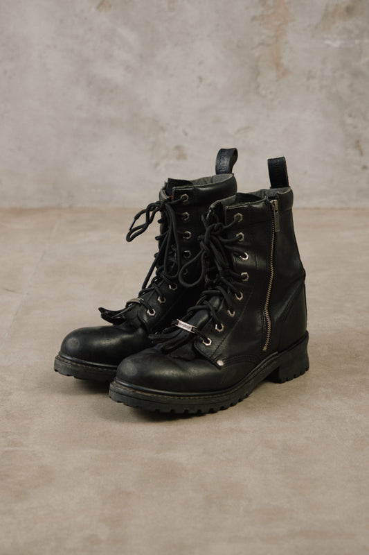 Vintage Harley Davidson #82041 Lace Up Side Zip Kiltie Fringe Motorcycle Boots