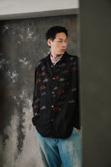 Glass Cypress Gustav Flannel 'Black'Embroidered Shirt 美國奢華品牌 黑色純羊毛滿版魚群刺繡長袖襯衫