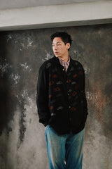 Glass Cypress Gustav Flannel 'Black'Embroidered Shirt 美國奢華品牌 黑色純羊毛滿版魚群刺繡長袖襯衫