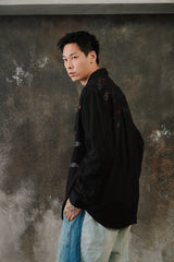 Glass Cypress Gustav Flannel 'Black'Embroidered Shirt 美國奢華品牌 黑色純羊毛滿版魚群刺繡長袖襯衫