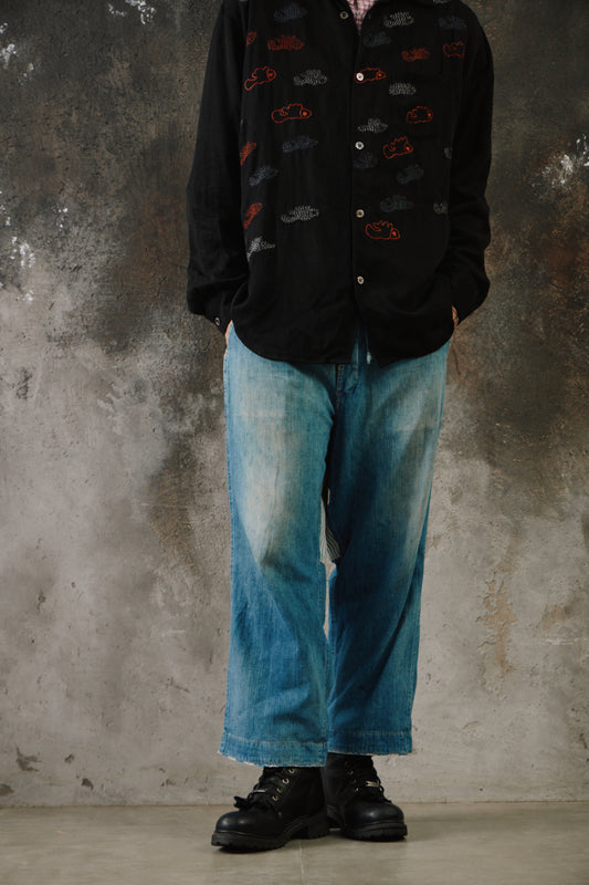 Porter Classic Hickory Denim Kendo Pants 藍染條紋拼接牛仔寬褲