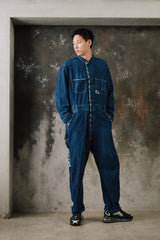 Porter Classic STEINBECK DENIM COVERALLS 藍染棉質格子拼接連身衣