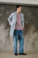Blue White Stripe Loose Long Jacket 藍白細條紋寬鬆大衣