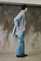 Blue White Stripe Loose Long Jacket 藍白細條紋寬鬆大衣