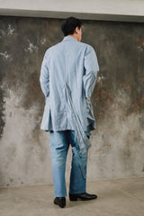 Blue White Stripe Loose Long Jacket 藍白細條紋寬鬆大衣