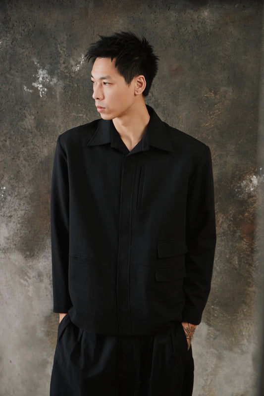 1dyll Loose Blazer Jacket - Black 台灣設計師品牌 黑色襯衫領寬鬆西裝外套