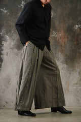 NOT CONVENTIONAL ONE OFF Deconstructed Plaid Hakama Pants 日本設計師品牌 解構重製毛邊格紋西裝寬褲