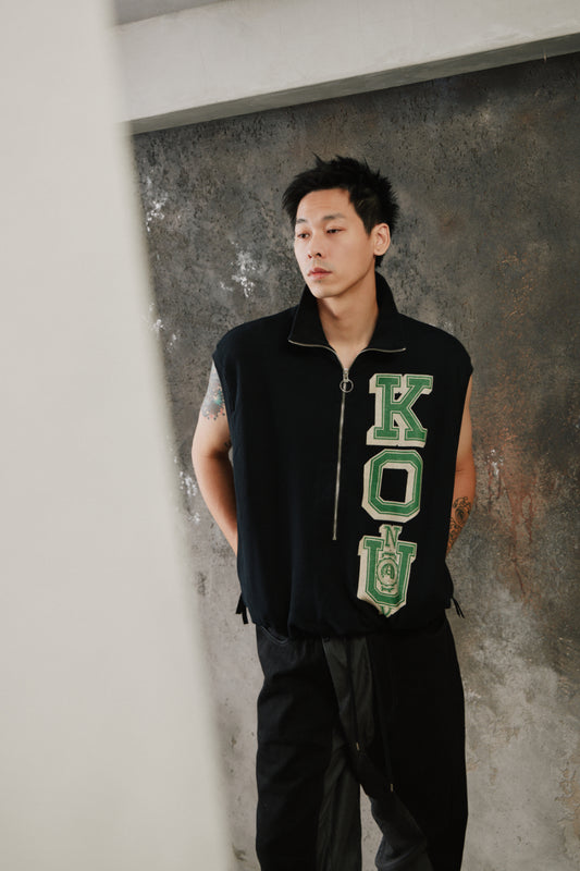 KAPITAL 30/- Fleece Kountry Half-Zip Vest Black 日本工藝品牌 學院風復古半拉鏈棉質背心