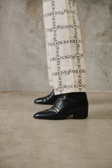 Vintage Black Leather Side-Zip Ankle Boots 黑色全皮革側拉鍊金屬圓扣高跟短靴