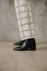 Vintage Black Leather Side-Zip Ankle Boots 黑色全皮革側拉鍊金屬圓扣高跟短靴