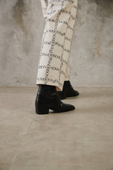 Vintage Black Leather Side-Zip Ankle Boots 黑色全皮革側拉鍊金屬圓扣高跟短靴