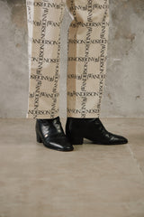 Vintage Black Leather Side-Zip Ankle Boots 黑色全皮革側拉鍊金屬圓扣高跟短靴