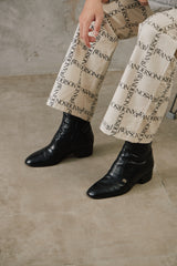 Vintage Black Leather Side-Zip Ankle Boots 黑色全皮革側拉鍊金屬圓扣高跟短靴