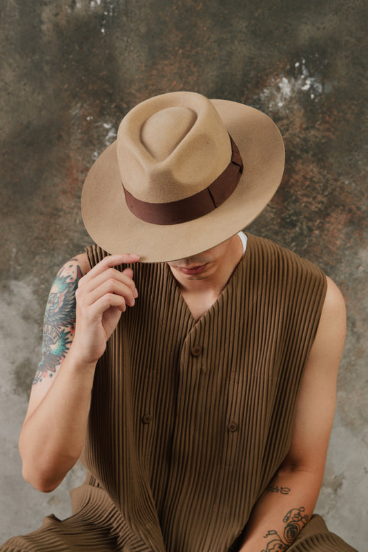 Brixton Messer Fedora Wool Felt Hat - Tan 美國加州品牌 羊毛氈寬檐紳士帽淺棕色