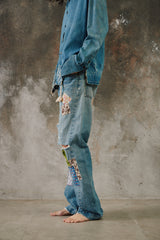 1966-1968 Levi's 501 Big E "Transitional" V-Stitch Single-Stitched Jeans with Grunge Patchwork 李維斯 大E 過渡期 油漬搖滾風格拼接牛仔褲
