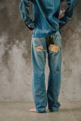 1966-1968 Levi's 501 Big E "Transitional" V-Stitch Single-Stitched Jeans with Grunge Patchwork 李維斯 大E 過渡期 油漬搖滾風格拼接牛仔褲