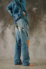 1966-1968 Levi's 501 Big E "Transitional" V-Stitch Single-Stitched Jeans with Grunge Patchwork 李維斯 大E 過渡期 油漬搖滾風格拼接牛仔褲