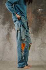 1966-1968 Levi's 501 Big E "Transitional" V-Stitch Single-Stitched Jeans with Grunge Patchwork 李維斯 大E 過渡期 油漬搖滾風格拼接牛仔褲