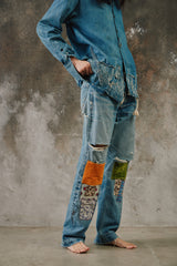 1966-1968 Levi's 501 Big E "Transitional" V-Stitch Single-Stitched Jeans with Grunge Patchwork 李維斯 大E 過渡期 油漬搖滾風格拼接牛仔褲
