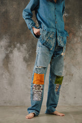 1966-1968 Levi's 501 Big E "Transitional" V-Stitch Single-Stitched Jeans with Grunge Patchwork 李維斯 大E 過渡期 油漬搖滾風格拼接牛仔褲
