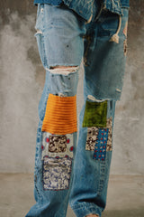 1966-1968 Levi's 501 Big E "Transitional" V-Stitch Single-Stitched Jeans with Grunge Patchwork 李維斯 大E 過渡期 油漬搖滾風格拼接牛仔褲
