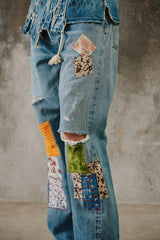 1966-1968 Levi's 501 Big E "Transitional" V-Stitch Single-Stitched Jeans with Grunge Patchwork 李維斯 大E 過渡期 油漬搖滾風格拼接牛仔褲