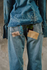 1966-1968 Levi's 501 Big E "Transitional" V-Stitch Single-Stitched Jeans with Grunge Patchwork 李維斯 大E 過渡期 油漬搖滾風格拼接牛仔褲