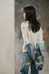 Vintage Hard Rock Tee Cleveland Denim Patchwork Top 古著破壞丹寧拼接袖上衣