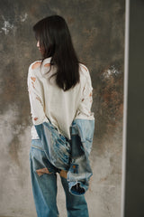 Vintage Hard Rock Tee Cleveland Denim Patchwork Top 古著破壞丹寧拼接袖上衣
