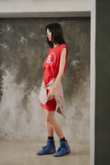 Vintage Asymmetric Single-Sleeve Longline Graphic Dress Top 古著單邊無袖長版重組洋裝上衣