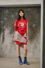 Vintage Asymmetric Single-Sleeve Longline Graphic Dress Top 古著單邊無袖長版重組洋裝上衣