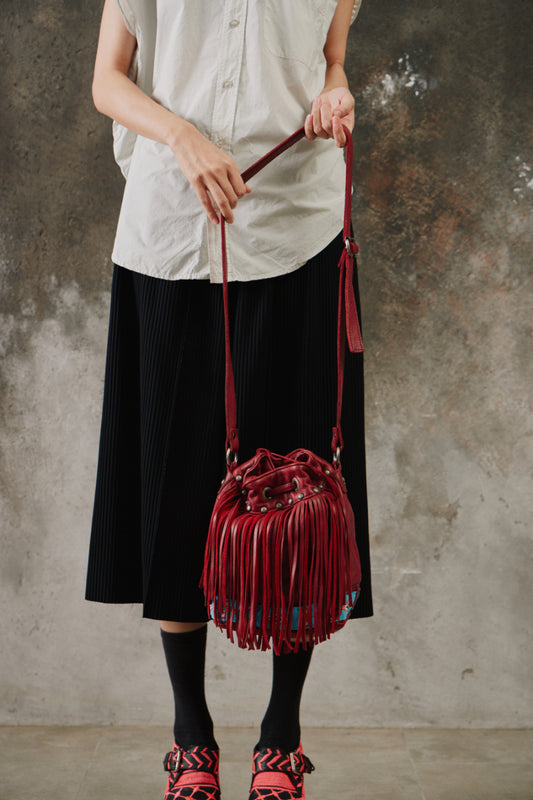 Tylie Malibu Red Fringe Leather Bucket Bag