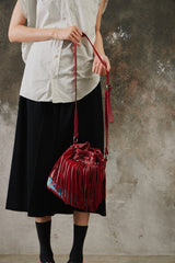 Tylie Malibu Red Fringe Leather Bucket Bag