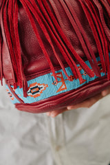 Tylie Malibu Red Fringe Leather Bucket Bag