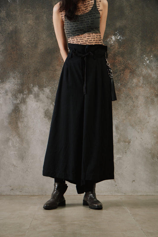 Y's Pink Label Wool Wide Leg High Rise Pants 山本耀司支線 羊毛寬幅綁腰寬褲裙