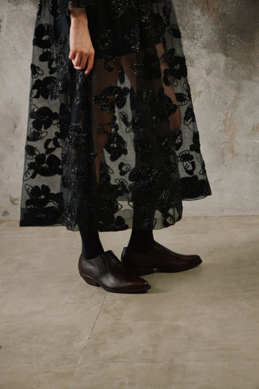RR Italy Vintage Dark Brown Lizard-Effect Loafers 義大利製 RR 復古深棕蜥蜴壓紋尖頭皮鞋