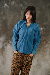 Vintage 1960s-70s Fristads Swedish Blue Cotton Twill Zip Work Jacket 雙口袋工裝拉鍊夾克 瑞典製
