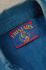 Vintage 1960s-70s Fristads Swedish Blue Cotton Twill Zip Work Jacket 雙口袋工裝拉鍊夾克 瑞典製