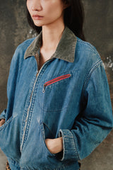1950s/60s Denim Work Jacket with Corduroy Collar RED Tape CONMAR Zipper (Lee 91-B/191-LB Style) 燈芯絨領丹寧拉鍊工作夾克  CONMAR 拉鍊