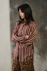 POÈTE Shiatzy Chen Retro 70s Point Collar Brown Striped Fluid Shirt 夏姿 70s 復古尖領可可棕條紋單口袋長袖襯衫