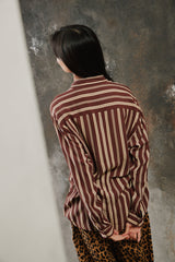 POÈTE Shiatzy Chen Retro 70s Point Collar Brown Striped Fluid Shirt 夏姿 70s 復古尖領可可棕條紋單口袋長袖襯衫
