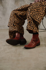 Vintage Tan Leather Side-Zip Buckle Boots 復古棕橘真皮側拉鍊帶扣短靴