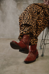 Vintage Tan Leather Side-Zip Buckle Boots 復古棕橘真皮側拉鍊帶扣短靴