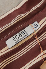 POÈTE Shiatzy Chen Retro 70s Point Collar Brown Striped Fluid Shirt 夏姿 70s 復古尖領可可棕條紋單口袋長袖襯衫