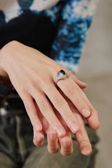 Vintage Art Deco Marquise Black Stone Sterling Silver 925 Ring 幾何菱形太陽紋黑石純銀戒