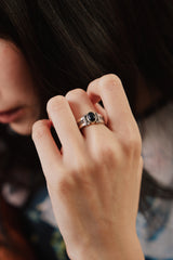 Retro Twisted Rope Hematite Sterling Silver 925 Ring 復古巴洛克黑石純銀寬版戒