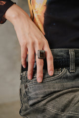 Vintage Modernist Square Smoky Quartz Sterling Silver 925 Ring 復古現代主義方形煙晶純銀戒