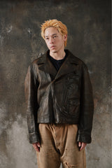2000s Polo Ralph Lauren Vintage Heavyweight D-Pocket Cowhide Leather 古著重磅牛皮地圖口袋機車夾克 羊毛格紋內襯