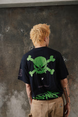 Stussy x NEXUS7- "Multiple Technix" Skull & Crossbones Tee 聯名款 螢光骷髏塗鴉短T